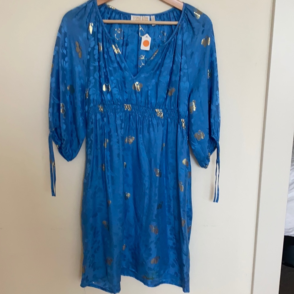 Yumi Kim blue & gold silk tunic dress